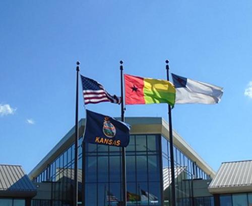 La bandera tiene los colores Pan-Africanos tradicionales de oro, verde y rojo junto con la Estrella Negra de África, la cual representa la unidad de África. El rojo representa la sangre derramada durante la lucha por la independencia, el amarillo representa el sol y el verde representa la esperanza.