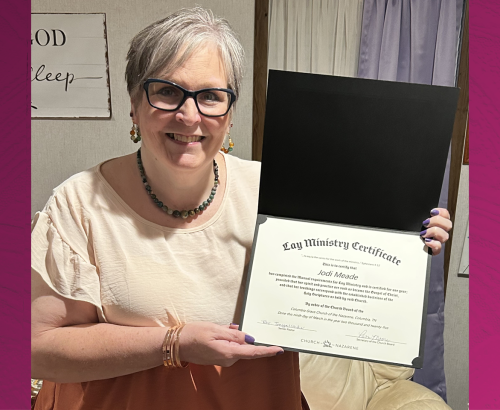 Jodi Meade with her Lay Ministry Certificate