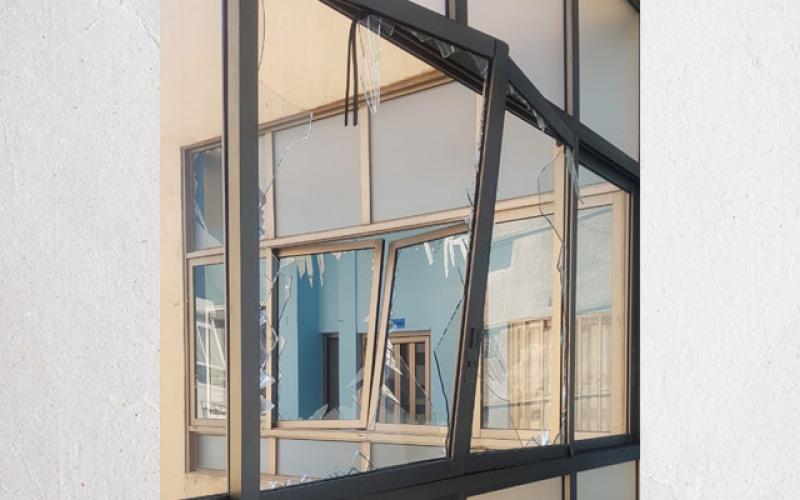 Broken windows at a Nazarene school in Beirut