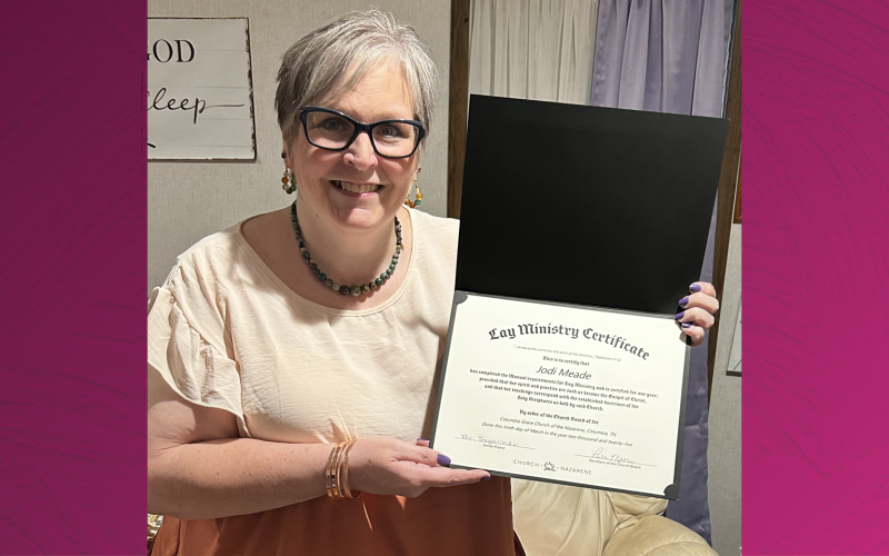 Jodi Meade with her Lay Ministry Certificate 