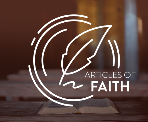 a feather quill icon with the words "Articles of Faith"
