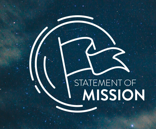 a white icon picture a flag with the words "Statement of Mission"